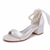 5 Cm Thick Heel Sandals Shallow Mouth With Sandals Champagne Satin Cloth Bride White Sandals Women Wedding Sandals HZ0115