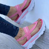 2025 Summer New Large-Size Slope Hedging Buckle Sandals Women Wearing Roman Sandals Outside The Thick Soles HZ0115