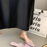 French Tip Fine Low-Heeling Bao-Head Half-Tug Woman Spring 2025 New Niche Design Shallow Foot Pedal Slippers HZ0115