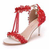 7 Cm Light Mouth With Sandals Fine Heel Sandals White Lace Wedding Shoes Famous Wind High Heel Sandals HZ0115