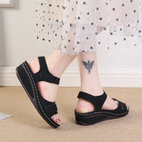 Large-Size Shoes 2025 New Casual Round Head Magic Sticker Heel Sandals In Women's Slopes HZ0115