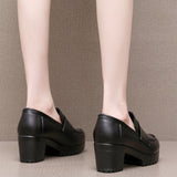 Grinding Lefu Shoes Women's Spring And Autumn Women's Shoes Coarse Heel Waterproof Platform British Small Leather Shoes Retro Black One-Legged Single Shoes HZ0115