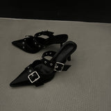2025 Summer ~ Pointed Belt Buckle Thin Belt Buckle Single Shoes Silver Back High Heel Sandals HZ0115
