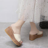Slope And Slippers Women Simple Solid Color 7Cm Word Cool Drag Out Of The Street Fashion Large-Size Slippers To Increase The High Loose Cake Slippers HZ0115