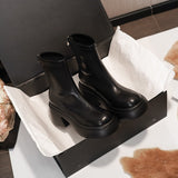 White Short Boots Girl Pine Cake Thick Bottom Small Man Height Elastic Thin Boots Thin Boots HZ0115