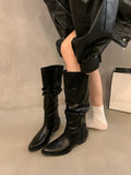 Mi-White Coarse Heel Tip-Tap Pile Boots Long Boots Women's Shoes 2025 New Spring And Autumn Winter Mid-Skinny Knight Boots HZ0115