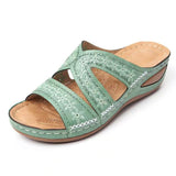 Summer Women's Slope And Sewing Sandals Fish Mouth Thick Soles Hollow Large Size Shoes Embroidered Cool Slippers HZ0115