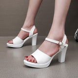 Painted Skin Thick Heel Waterproof Table One-Word Sandals Size Code 32-43 Fashion Show-High-Heeled Sandals Shoes Women HZ0115