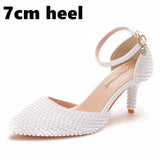 9 Cm White Pearl Tip-Pointed High-Heeled Sandals Fine Heel Size High Heeled Sandals Female Wedding Shoes Banquet HZ0115