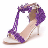 7 Cm Light Mouth With Sandals Fine Heel Sandals White Lace Wedding Shoes Famous Wind High Heel Sandals HZ0115