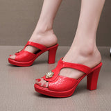 Painted Fish Mouth Cool Slippers Women's Summer Waterproof Table Thick Bottom Thick Heel Hollow Fitting Room Shoes Drag Large Size Outside Wearing A Word Drag HZ0115