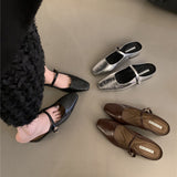 Designing Silver Mary Jane Half-Slipper Wearing French Single Shoes Silver Shoes Spring And Summer Coarse Heels Women's Shoes HZ0115