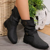 2025 Autumn And Winter Martin Boots Belt Buckle Large Size Cylinder Cylindrical Women's Leather Boots HZ0115