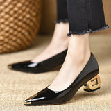 French Patent Leather Metal Pointed Single Shoes 2025 New Shallow Commute Fashion Famous Wind Heel Heel Shoes HZ0115