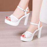 Red Fish Mouth Sandals Women's Summer New Leuky Waterproof Waterproof Thick-Soled Thick Heel Sandals Large-Size High-Heeled Sandals HZ0115