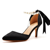 7 Cm Medium Heel Sandals Fine Heel Water Drill Beaded Sandals Simulation Silk Wedding Banquet Dress Shoe Tips Sandals Woman HZ0115