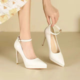 Black Patent Leather Buckle Super High Heel Sexy Name Waterproof Table High Heel Fine Temperament Working Shoes HZ0115