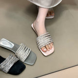 Fashion One-Word Slippers Women Summer Outside Wearing Lazy Water Drill With Low-Heeled Toe Cool Drag High Sense HZ0115