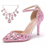 Large-Size Tuxedo Diamond Wedding Shoes 9 Fine Heel Pointed Sandals Luxury Water Drill Wedding Shoes P09BRBRW HZ0115