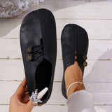 2025 Summer New Soft Leather Flat Soles Women's Round Head Shallow One-Foot Pedal Large Women's Shoes HZ0115