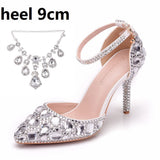 Large-Size Tuxedo Diamond Wedding Shoes 9 Fine Heel Pointed Sandals Luxury Water Drill Wedding Shoes P09BRBRW HZ0115