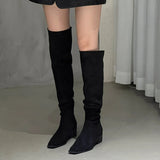 Two Long Legs!Two Through The Knee Long Boots Girl Retro Velvet Fold Pile Boots Square Head Thick And High Knight Boots HZ0115