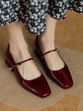 2025 Spring Red Patent Leather Side Head Shallow Mouth Thick Low Heel French Retro Word With Mary Jane Singles Shoes HZ0115