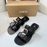 ZA2025 New Beach Flat Shoes Comfortable Fashion Large Size Square Buckle Spring Comfortable HZ0115