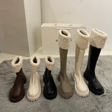 Thick-Bottomed Brown Long-Heeled Knight Boots Women's Shoes 2025 New Autumn And Winter Plus Velveled Winter Shoes Snow Boots HZ0115