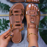 Large-Size Buckle Flat Bottom Slipper Women's New Toe Beach Cold Slippers HZ0115