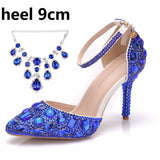 Large-Size Tuxedo Diamond Wedding Shoes 9 Fine Heel Pointed Sandals Luxury Water Drill Wedding Shoes P09BRBRW HZ0115