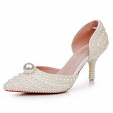 7 Cm Pointed High-Heeled Sandals Pearl Dinner Ball Beaded Sandals Bride Wedding Wedding Shoot White Wedding Shoes Female HZ0115