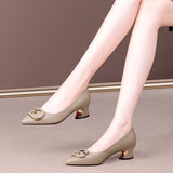 Spring Shallow Mouth Heel Single Shoes Women's Thick Heel 2025 Autumn New Fashion Small Fragrant Wind Pointed Women's Shoes Soft Soles Mother Shoes HZ0115