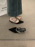French High-End Water Drill With A Front Half Slippers Women Wear 2025 New Pointed High And Muller Shoes HZ0115