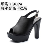 New Korean Version Of Spring And Autumn Fish Mouth With Sandals Women's High Heel Waterproof Table Thick-Soled Cool High Heels Size Work Shoes HZ0115