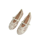 ZA Home 2025 New Shoes Women's Flat-Bottomed Mary Jane Women's Shoes New Embroidery Chinese Style Bag Head White Sandals HZ0115