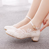 Large-Size 3 Cm Square-Shaped Round-Headed Single-Shoe Wrist Strap Single Shoe Spring And Autumn Lace Wedding Shoes Women's Small White Shoes HZ0115