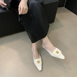 Naipa 2025 Spring And Summer New Metal Buckle Tip Tip Flat-Bottomed Slippers Flat And Half Dragged Outside Wearing Women Cool Drag Comfortable HZ0115