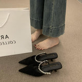 French High-End Water Drill With A Front Half Slippers Women Wear 2025 New Pointed High And Muller Shoes HZ0115