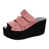 Fashion Slippers Women's 2025 Korean Version Of Spring And Summer Large Code Magic Stick Thick Bottom Slope And Cold Drag Frosted High With Ladies Slippers HZ0115
