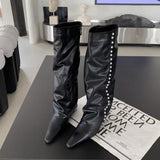 White Trousers Boots 2025 New Net Red Fat Mm Pointed Slope And High But Knee Long Boots Woman HZ0115