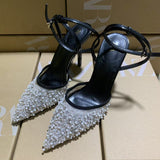 ZA Home 2025 New Women's Shoes White Leud Low Heel Temperament High Heels High Heels After The Shallow Mouth Of Studs Single Shoes HZ0115