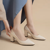 Coarse Heel High-Heeled High-Heeled Women's Comfortable Work Etiquette Business Dress Korean Version Of Pure Leather Shoes Four Seasons HZ0115