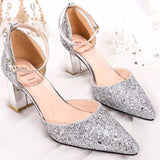Wedding Shoes Crystal Shoes Women Wedding Shoes White Wedding Shoes Coarse Hedliers Buckle High Heels HZ0115