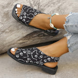 Leopard Sandals Women 2025 Summer New Large-Size Fish Mouth Side Empty Fashion Thick Heel Low-Heeled Sandals Tide HZ0115