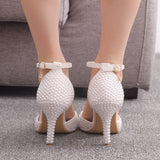 9 Cm White Pearl Tip-Pointed High-Heeled Sandals Fine Heel Size High Heeled Sandals Female Wedding Shoes Banquet HZ0115