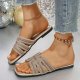 Large-Size Flat Bottom Cool Slippers Women 2025 Summer New Color Water Drill Square Head Casual Word Slippers HZ0115