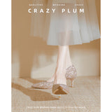 Sharp High-Heeled Women's Fine Heel 2025 New Summer Dress Banquet Single-Shoe Wedding Dress Super Fairy Bridal Shoes HZ0115
