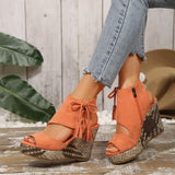 2025 Summer New Women's Slope And Thick-Soled Sandals Large-Size Fish Mouth Suzu Side Zipper Sandals HZ0115