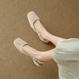 French Retro Weaving Hollowed-Up Sandals Women's Summer 2025 New Gentle After Triptying Coarse Heel Single Shoes HZ0115